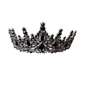 Gothic Crown Gold Metal with black rhinestones - goth prom evil queen cosplay